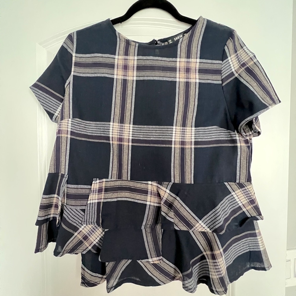 Shein asymmetrical plaid top